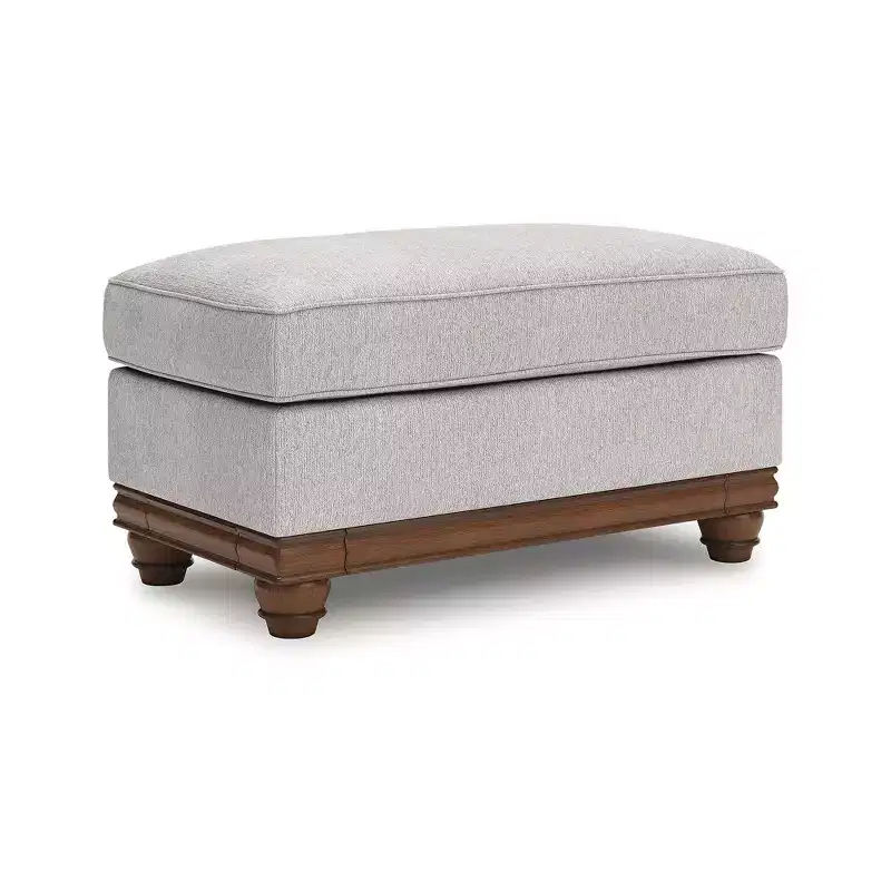 Farmhouse Ottoman, Sandstone Polyester, High-Resiliency Foam, Corner-Blocked Frame, Turned Legs, 44