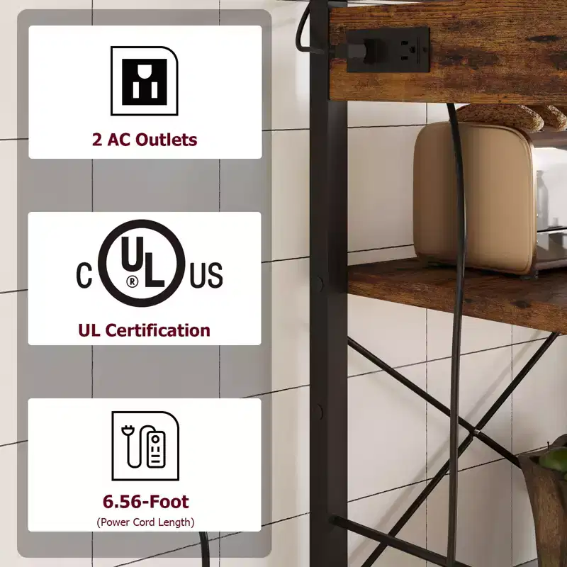 COZONY 5-Tier Bakers Rack w/ Wire Basket, Microwave Stand w/ Power Outlets & Open Kitchen Shelving