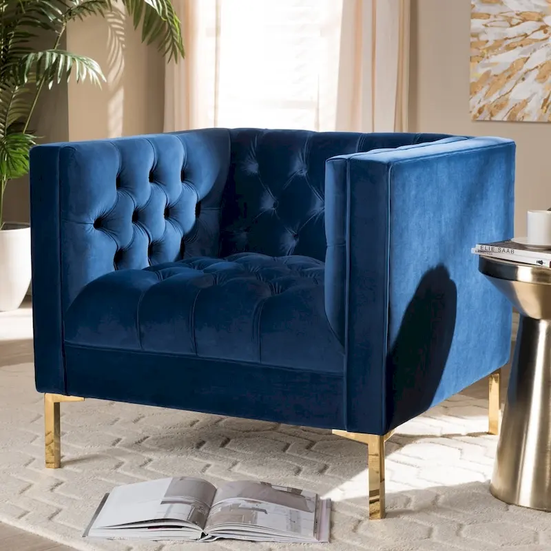 Glam Velvet and Gold Finished Lounge Chair