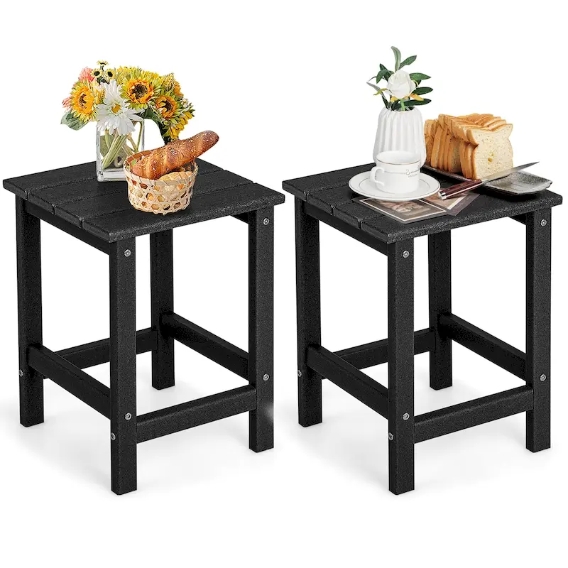 Outdoor Patio Side Table Set of 2 - HDPE Weather Resistant, 14W