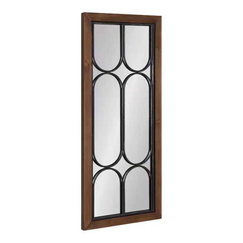 Kate and Laurel Spechett Decorative Windowpane Mirror, 13x30, Walnut Brown