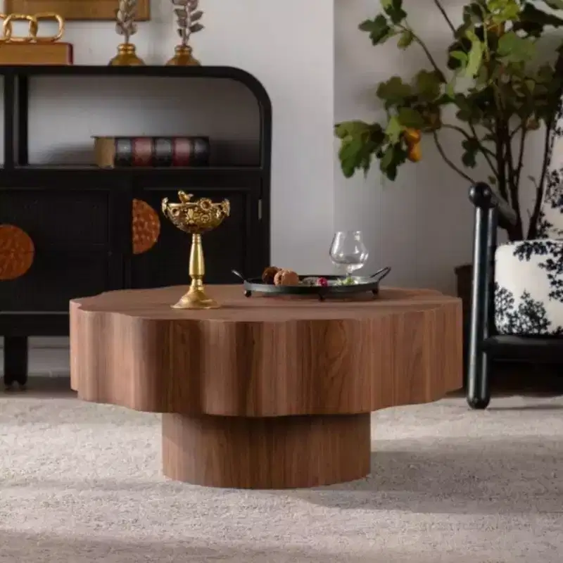 GDFStudio Riven Modern Wooden Irregular Coffee Table with Open Storage