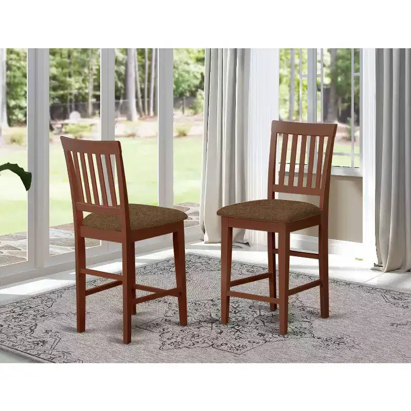 HomeStock Counter Stool-Linen Fabric Pub Height Wooden Chairs