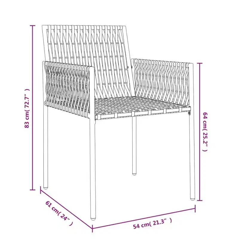 vidaXL Garden Chair Set of 6 Poly Rattan, Powder-Coated Steel