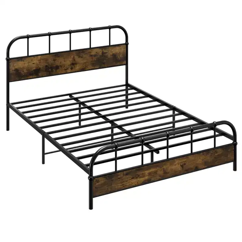 Costway Queen Size Bed Frame Industrial Platform Bed Frame w/ Under Bed Storage