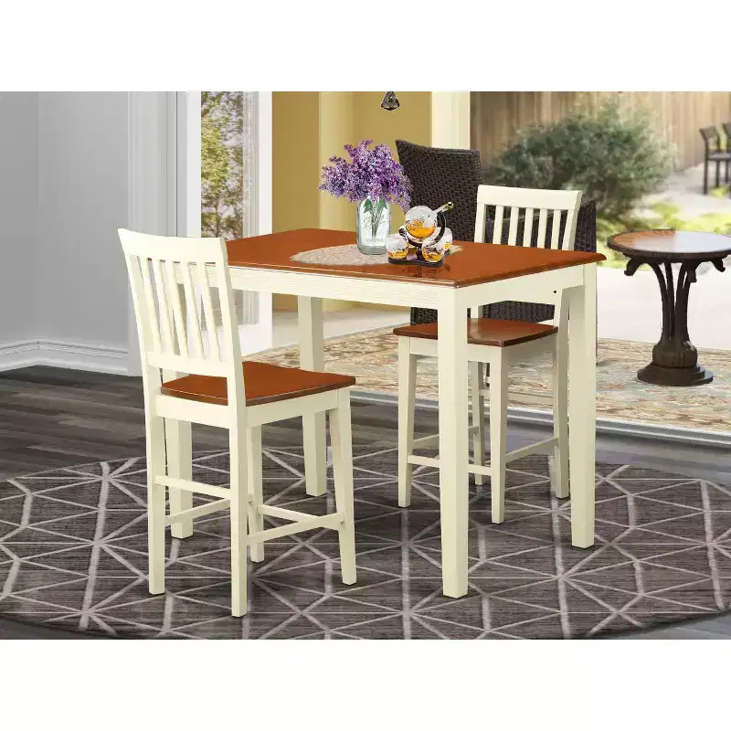 HomeStock 3-Piece Buttermilk and Cherry Finish Solid Wood Top Counter Height Dining Table Set