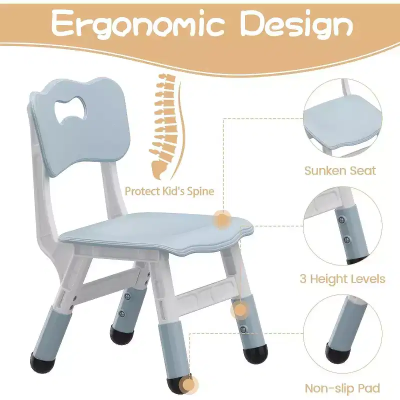 Kids Table and 4 Chairs Set with Particleboard Desktop, Height Adjustable, Anti-Slip Pad, Compact Dining Set, and Durable Desktop