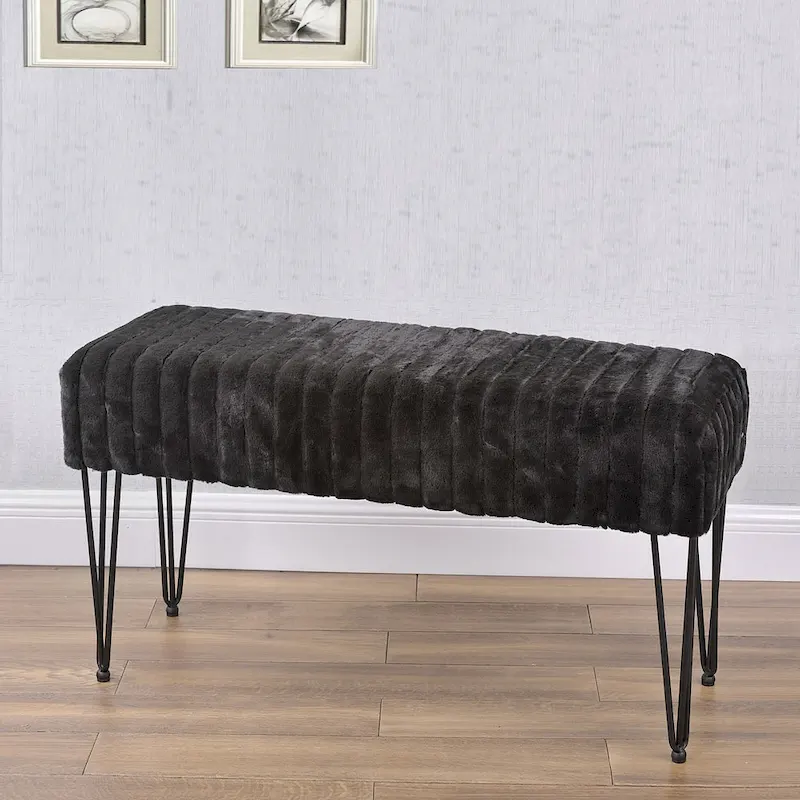 Faux Fur Ottoman Bench, Striped, 1-Person