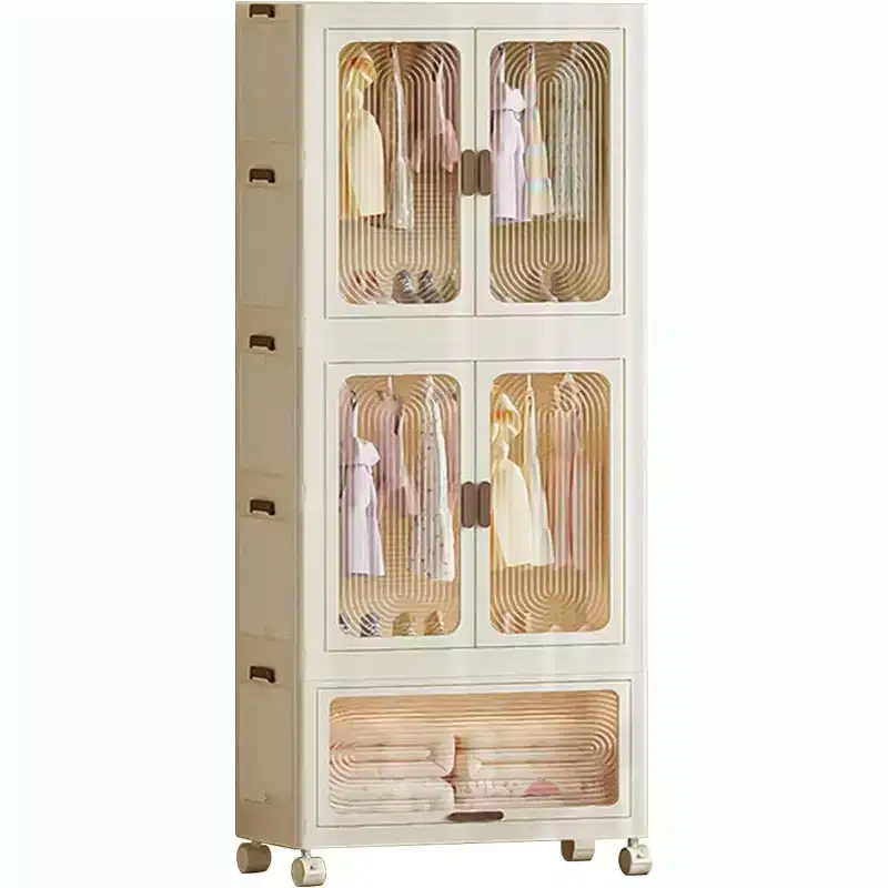 Collapsible Closet Organizer with Wheels, Portable Wardrobe with Magnetic Doors, Large Capacity Bedroom Cabinet