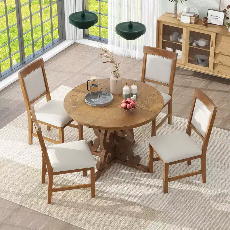GDFStudio Ford 5 Piece Dining Set with Extendable Table and Upholstered Chairs