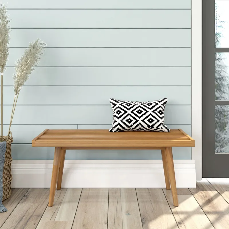 Plank and Beam Mid Century Single Wood Entryway Bench - 41.3 L x 16.5 W x 17.5 H