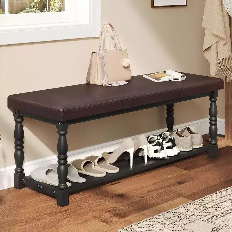 Entryway Shoe Bench with Cushioned Seat & Storage for 5-6 Pairs of Shoes Shoe Rack with Roman Style Legs