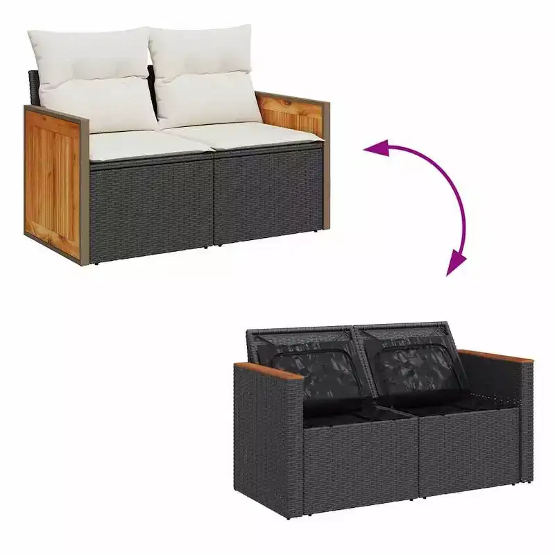 vidaXL Garden Sofa Set Black and Cream White