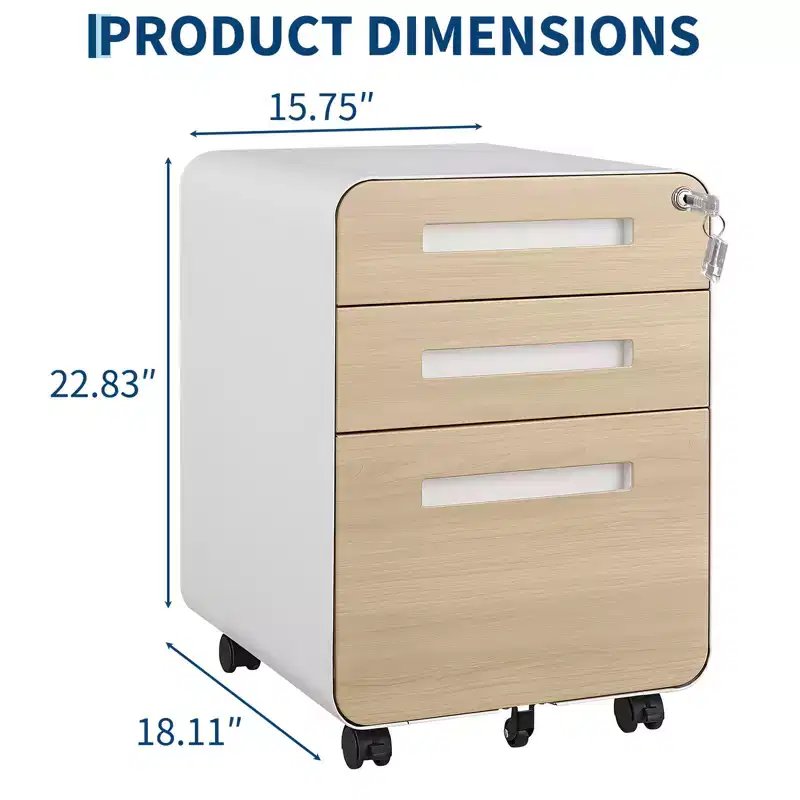 3 Drawer Metal File Cabinet with Lock, Under Desk Storage Organizer, Mobile Under Desk Storage on 5 Wheels, for Home, Office