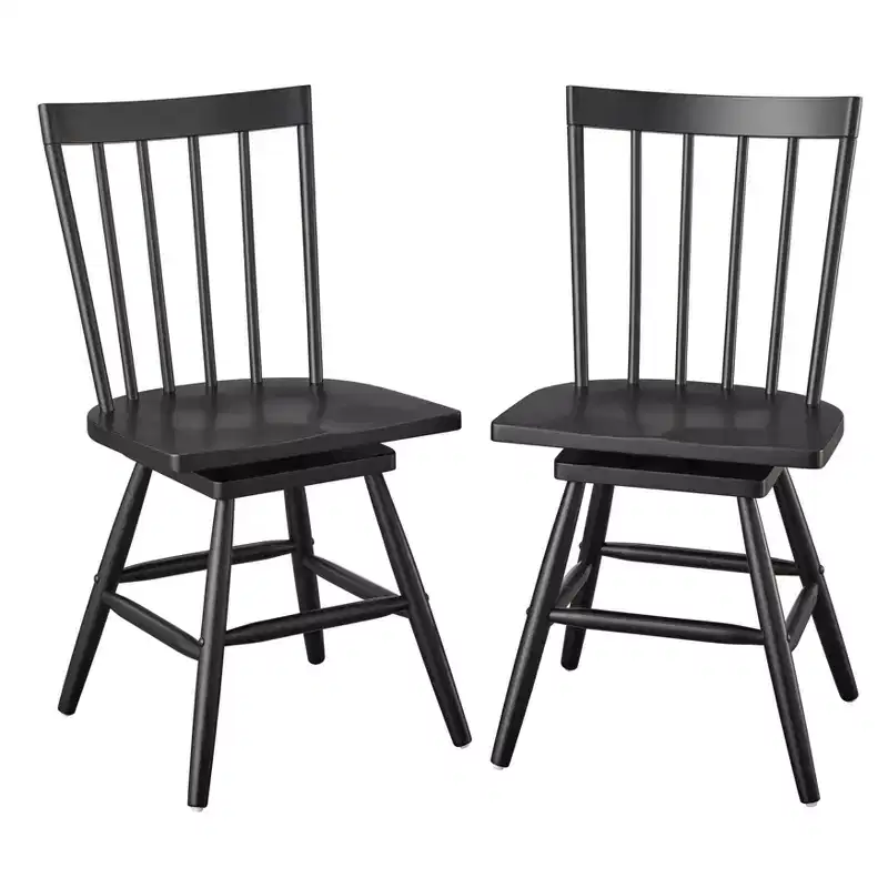 Lifestorey Set of 2 Aspen Farmhouse Solid Wood Windsor Swivel Dining Chair Matte Black