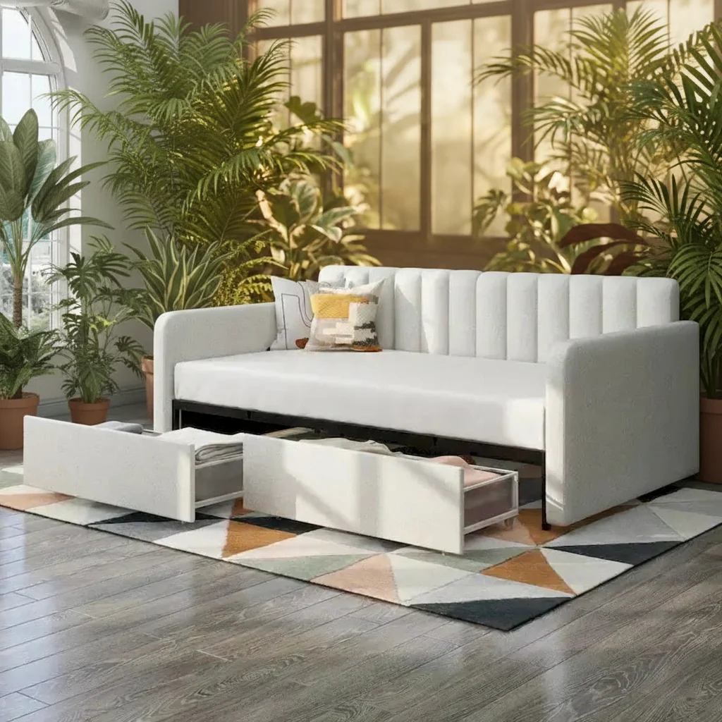 Upholstered Daybed with 2 Drawers