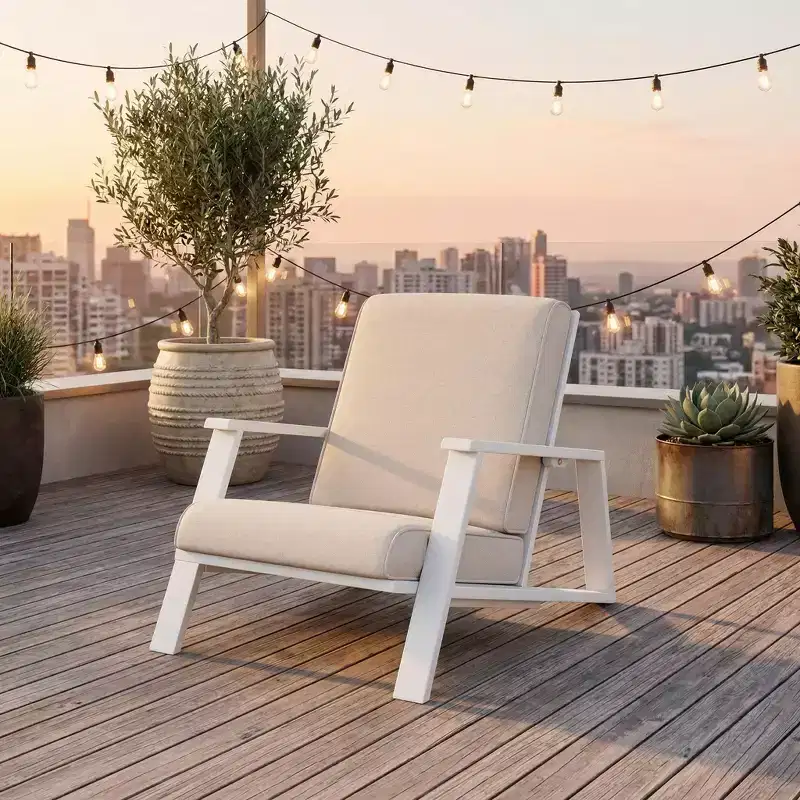 FurnitureR Outdoor Patio Lounge Chair with Cushion, Modern Garden Armchair with Solid Frame, Comfortable Deck Accent Chair for Patio Backyard Balcony