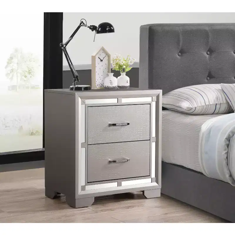 HomeStock 28 in.H x 25 in W Square Silver Finish 2 Drawers Metal Nighstand For Living Room and Bedroom