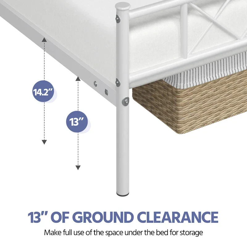 Metal Bed Frame with Slatted Base