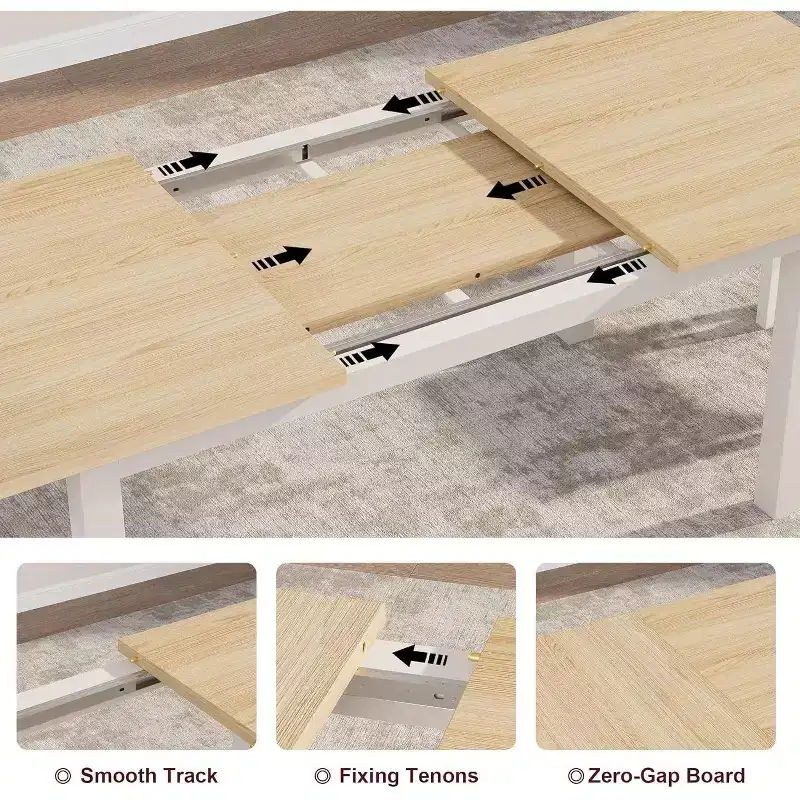 63 Large Extendable Dining Table Kitchen Table for 6-8, with Sturdy Metal Frame, Saving Space for Kitchen, Dining Room, Apartment