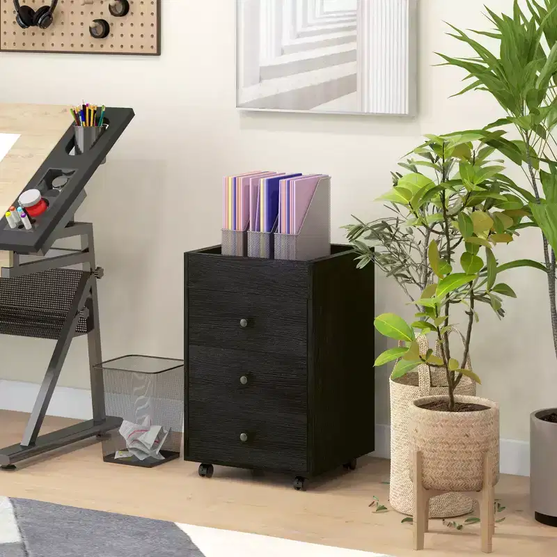 3 Drawer File Cabinet on Wheels Mobile Home Office Storage Cabinet with Top Tray Under Desk Printer Stand