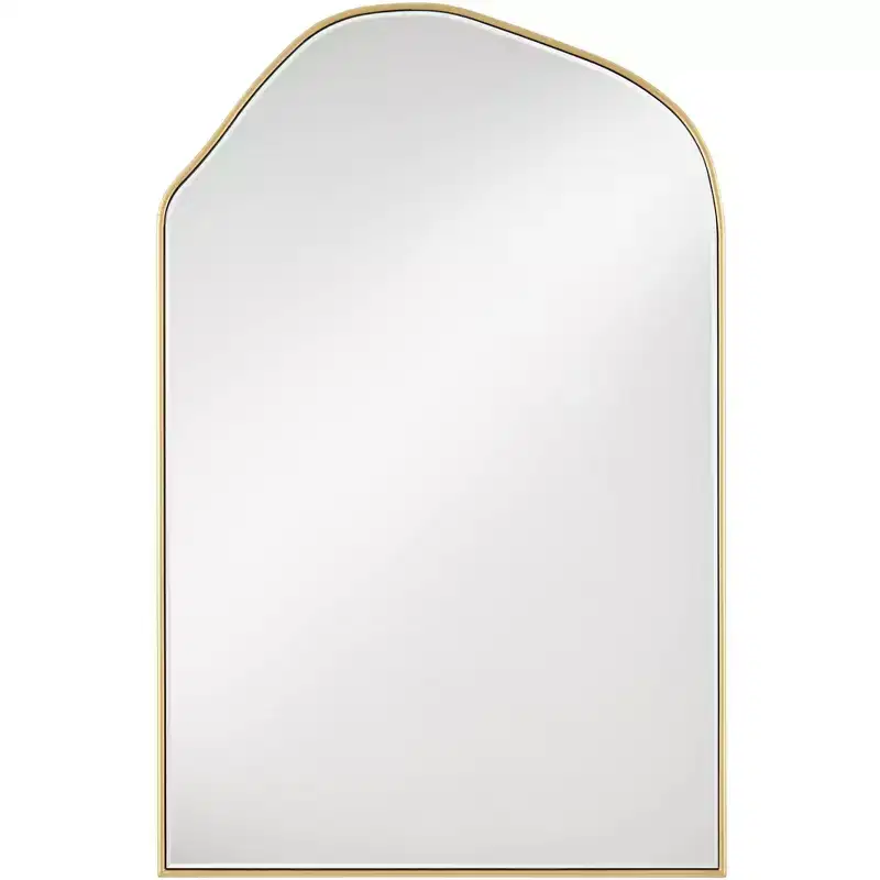 Arch Top Vanity Wall Mirror – Beveled Glass, Gold Wood Frame, 26