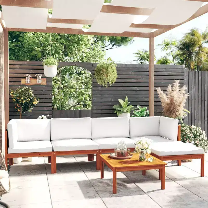 vidaXL Modern Patio Lounge Set - 6 Piece Cream Solid Acacia Wood with Cushions - for Garden, Patio, or Living Room