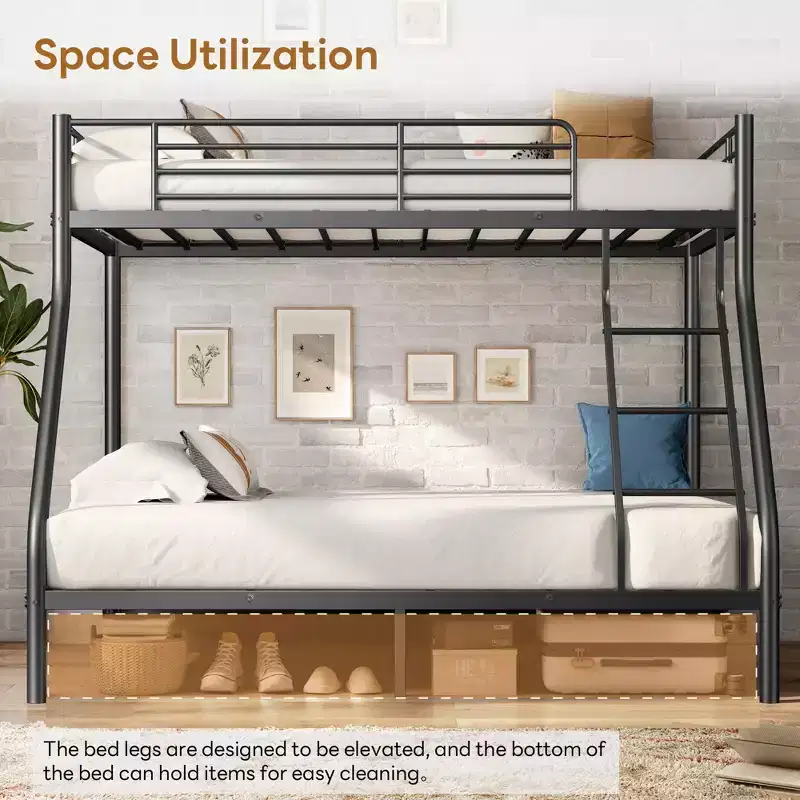 GDFStudio Nikolai Modern Metal Twin Over Full Size Bunk Bed with Ladder Design