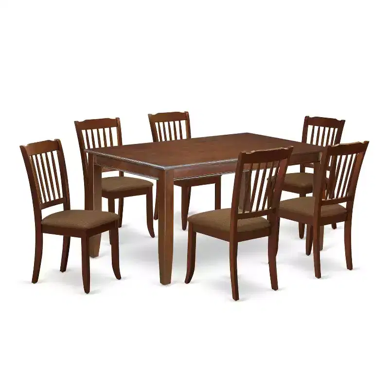HomeStock 7-Piece Rectangle Mahogany Finish Solid Wood Top Dining Table with 6 Chairs with Slat Back