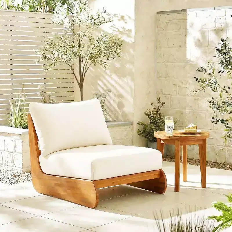 ModernLuxe Outdoor Lounge Chair, Acacia Wood Patio Accent Club Chair with Water-Resistant Cushions
