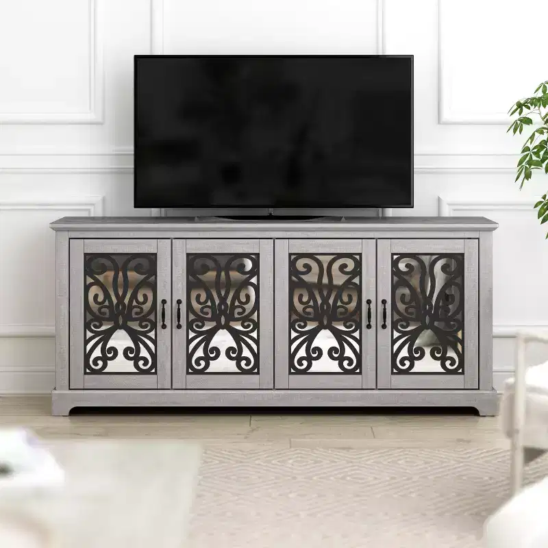4 Door Wide TV Stand - Dusty Grey Oak