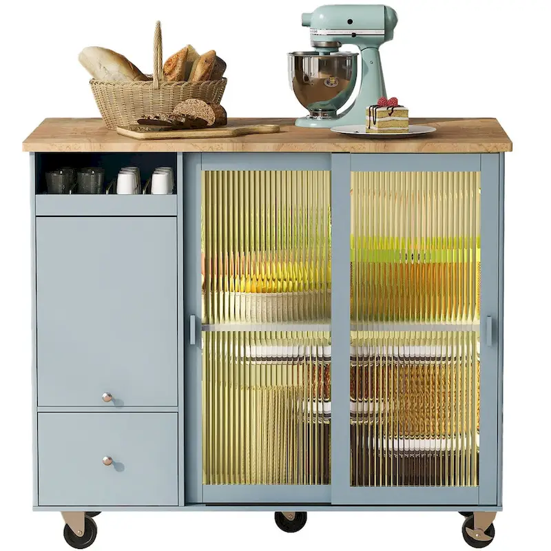 Kitchen Island with Drop Leaf, LED Light