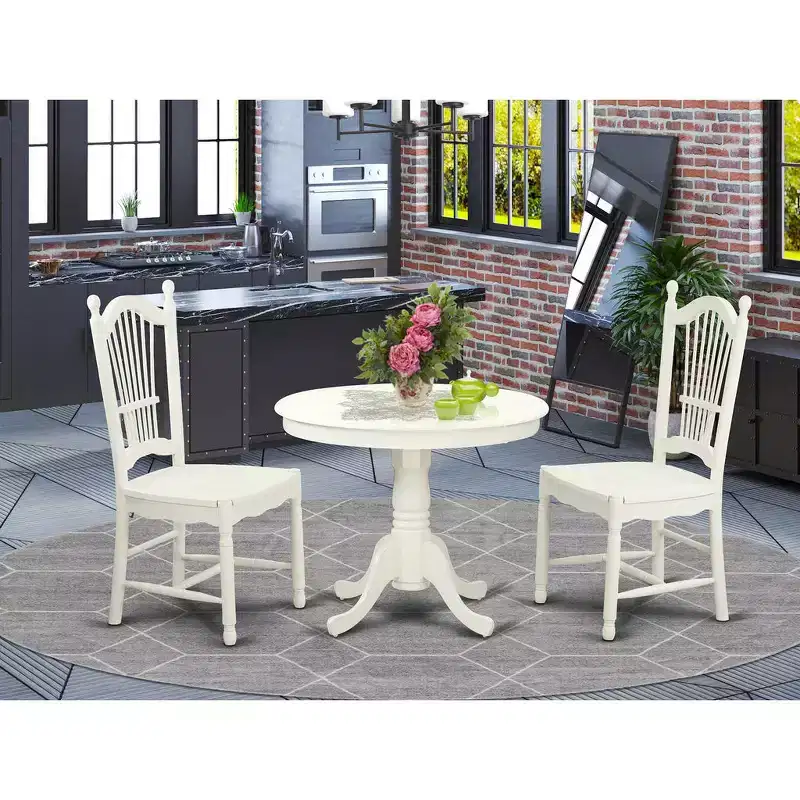 HomeStock Belmont Kitchen Table Set-Kitchen Table And 2 Kitchen Dining Chairs, Linen White