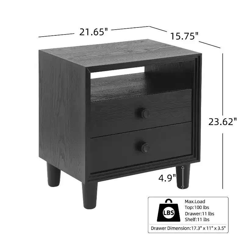 Ramona Modern Nightstand with 2 Drawers and Open Shelf