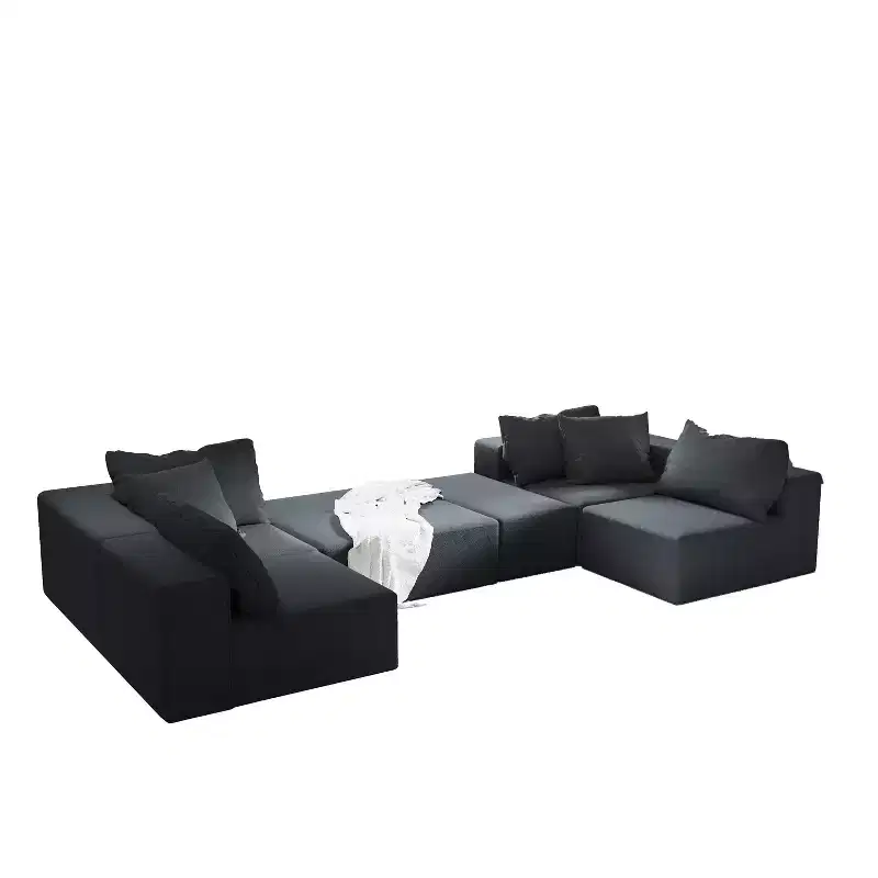 Modern Upholstered Sectional Sofa Couch Set, Modular 132 L-Shaped Sectional Living Room Sofa Set with 6 Cushions