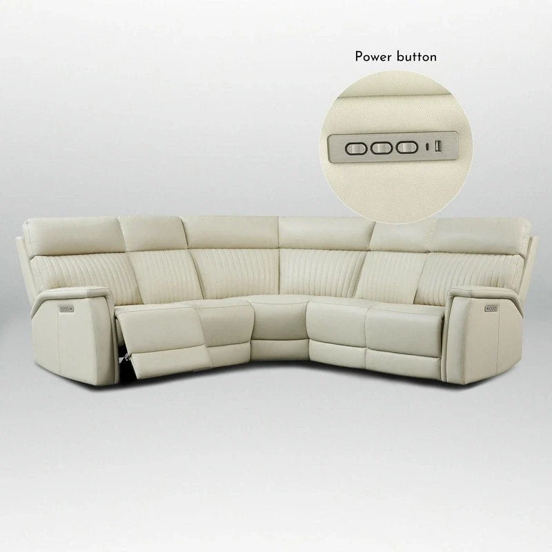 Genuine Leather Power Recliner Sectional with Power Ajustable Headrest and Lumbar, Zero Gravity, 2StationaryArmlesschairs
