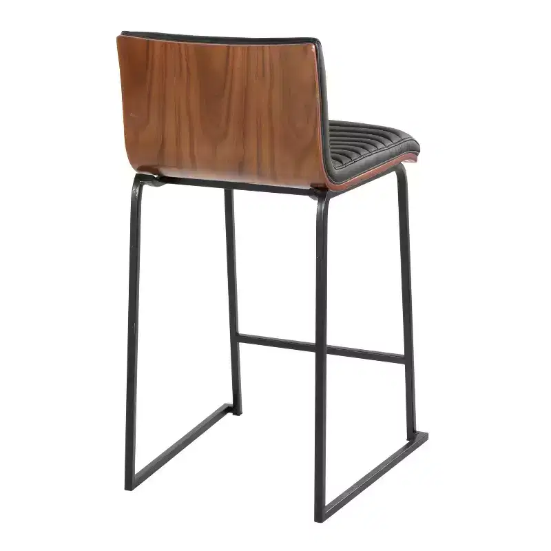 LumiSource Set of 2 26" Mason Mara Counter Height Barstools Black Walnut Wood/Black PU Leather