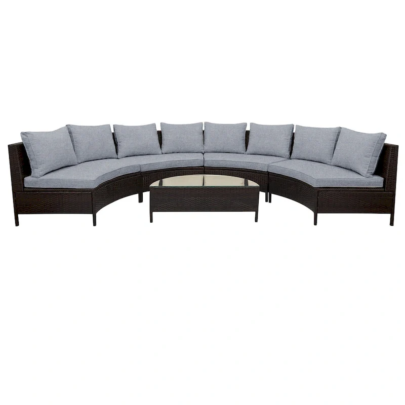5-Pieces All-Weather PE Rattan Wicker Half-Moon Sofa Set