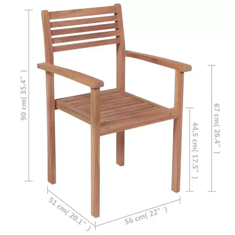 vidaXL Patio Chair Set of 2 Teak Solid Teak Wood Standard Stackable
