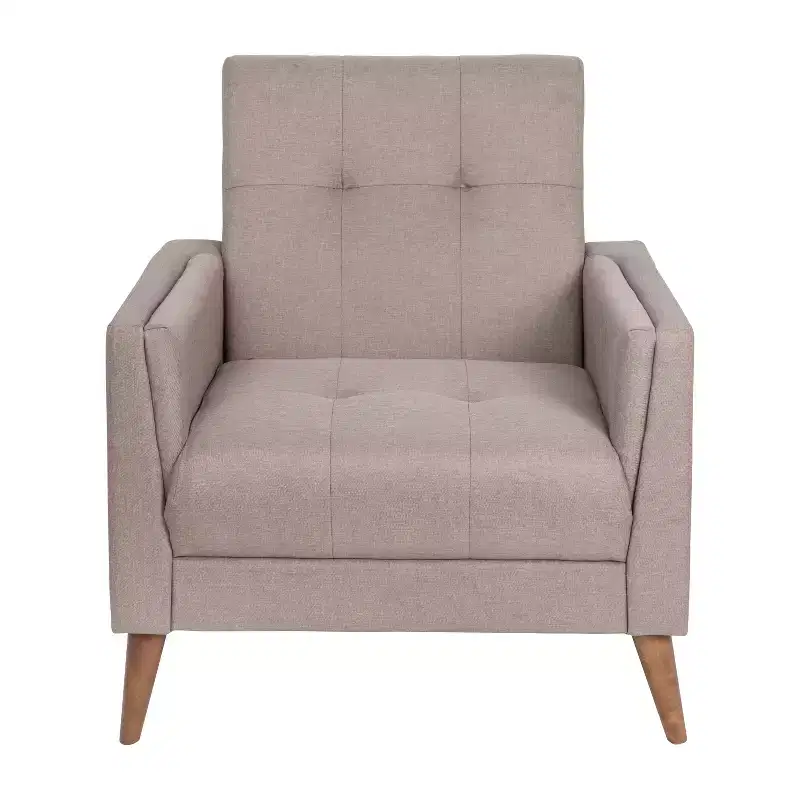Flash Furniture Conrad Mid-Century Modern Commercial Grade Armchair with Tufted Faux Linen Upholstery & Solid Wood Legs