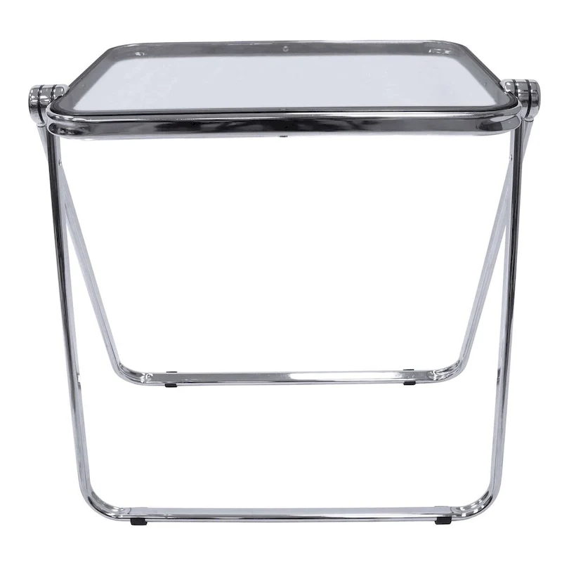 Square Plastic Folding End Table with X-Shaped Iron Frame - Chrome Finish
