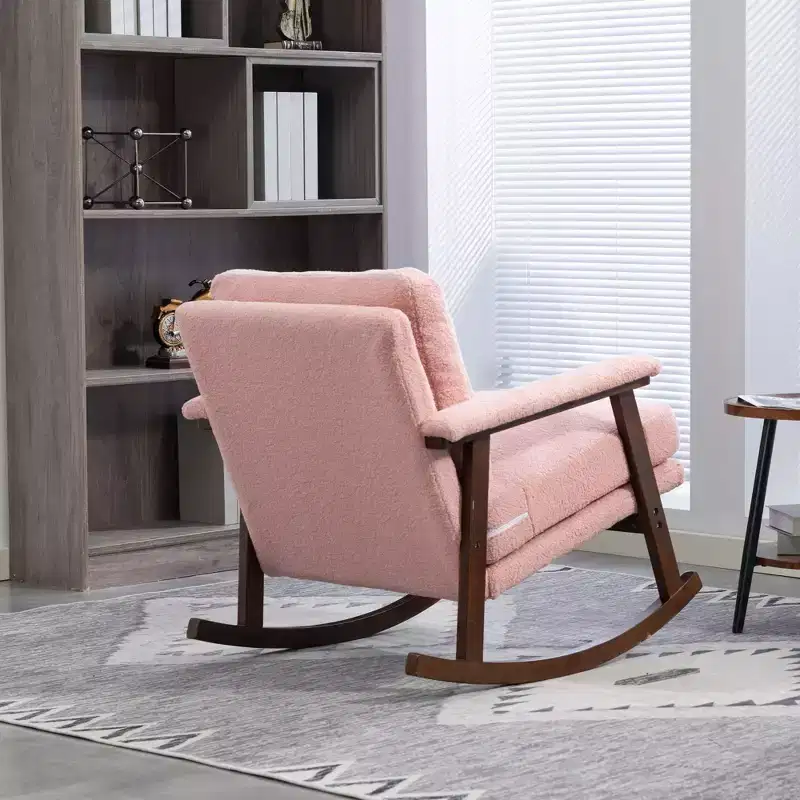 GDFStudio Ellowyn Mid Century Modern Wood Upholstered Accent Rocking Chair