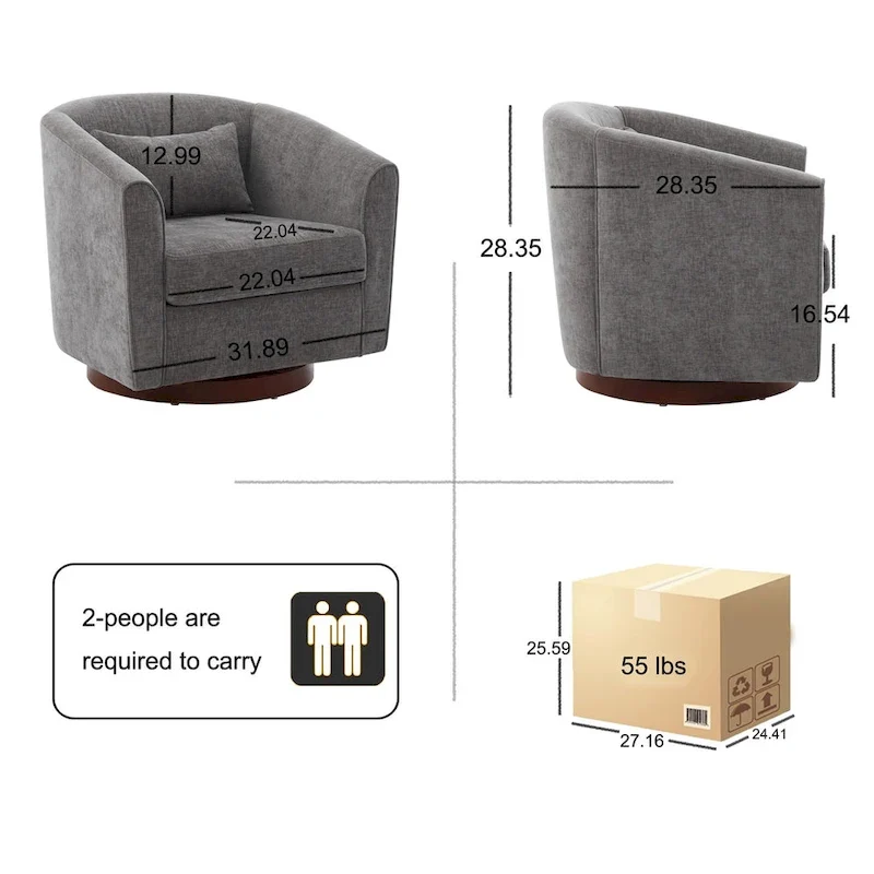 Chenille Swivel Accent Chair with 360 Rotation and Wood Base