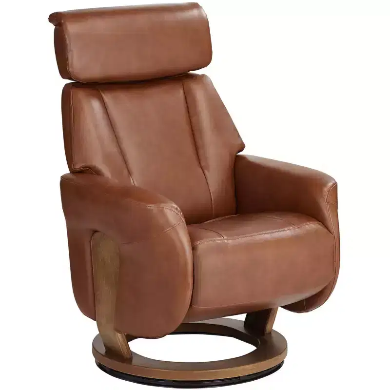 Brown Faux Leather 4-Way Swivel Recliner Chair with Adjustable Headrest and Footrest