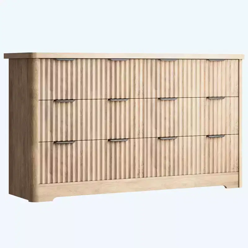 Fluted 6 Drawer Dresser Modern Storage Cabinet with Wide Top Sturdy of Drawers TV Stand Organizer