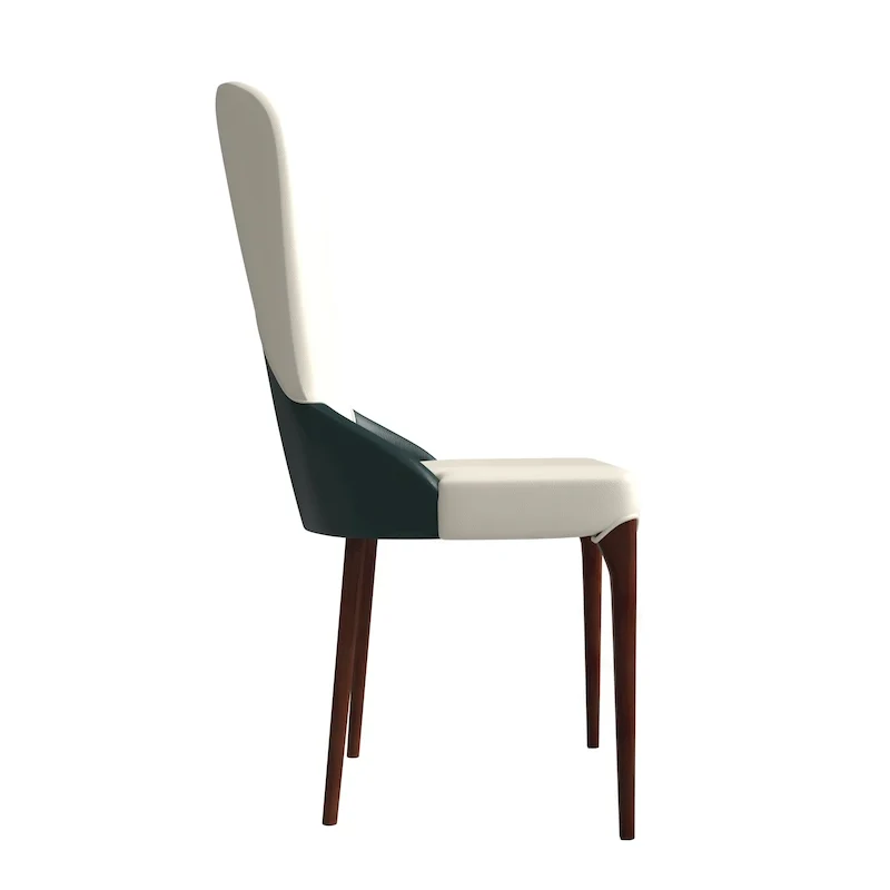 Leather Upholstered Solid Wood Dining Chair with Two-Tone Design