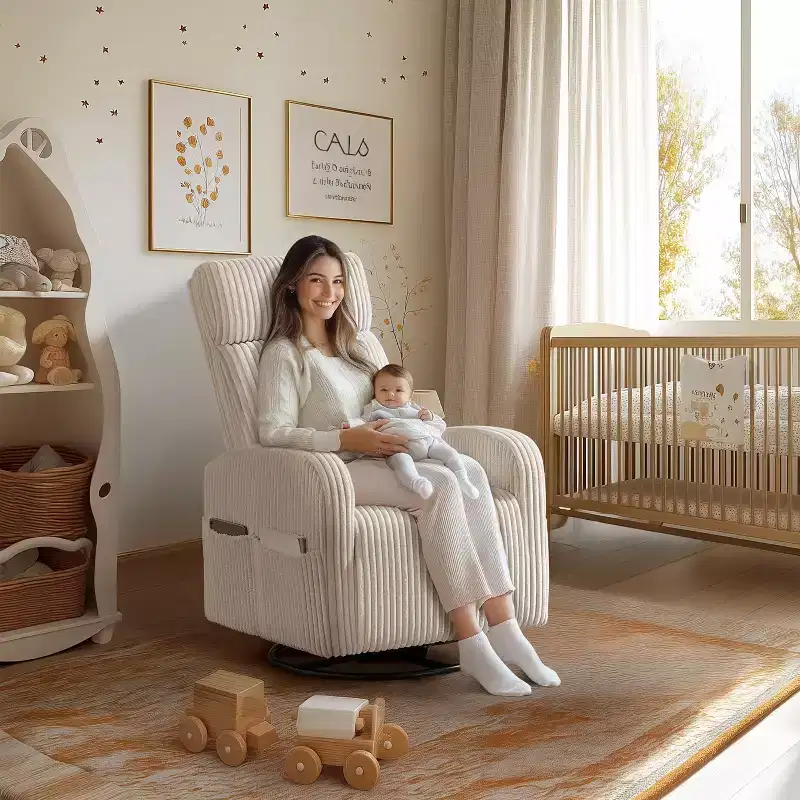 Yaheetech Corduroy Swivel Nursery Glider Chair Rocker Chair