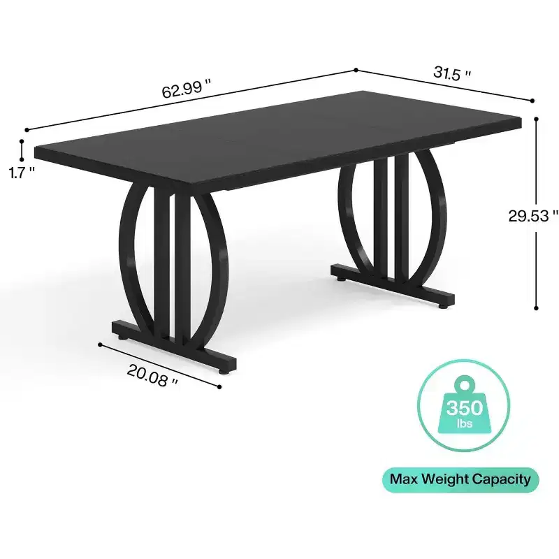 63-Inch Computer Desk, Modern Executive Office Desk with Metal Frame for Home Office, Study Writing Table, Light Black