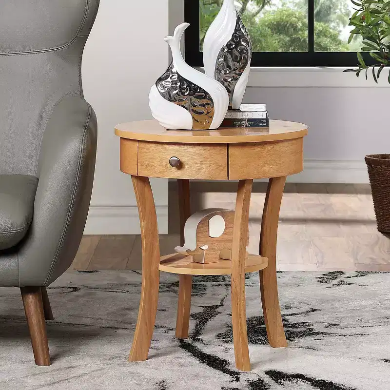 1 Drawer End Table with Shelf, Rubberwood Accent Table with Concealed Storage for Living Room