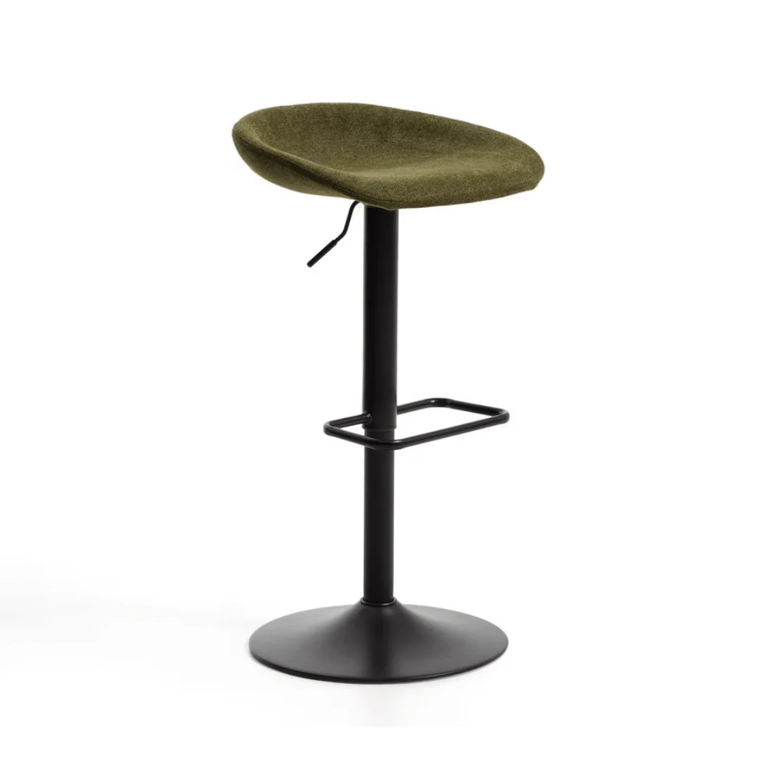 Green Steel Barstool with Swivel and Upholstered for Kitchen